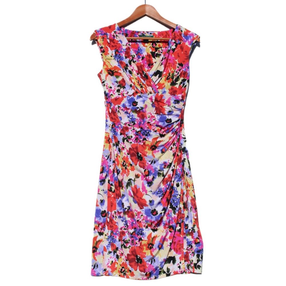 NWOT LAUREN Ralph Lauren Woman's Floral Jersey Faux Skirt Wrapped Dress Sz 2